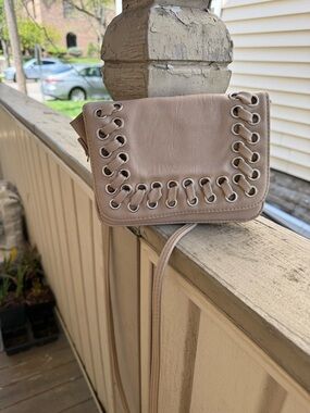 Women's Taupe Crossbody Bag with Grommet Detail